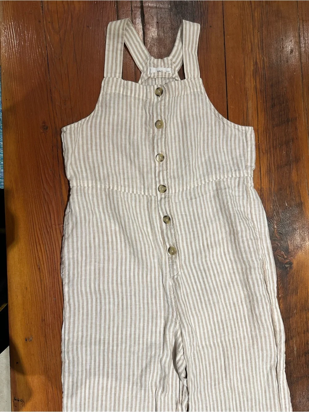 Mango MNG Linen Overalls, Cream Stripe, Women's Sm